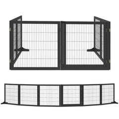 PawHut Wooden Pet Gate, Freestanding Dog Security Barrier with Two Support Feet - Black