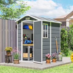 Outsunny 4 x 6ft Garden Shed, Plastic Shed with Floor, Window, Lockable Door and Vents, Resin Tool Shed for Outdoor Patio Storage, Zero Maintenance, Grey