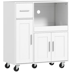 HOMCOM Rolling Kitchen Cart, Microwave Cabinet with Sliding Tray, Drawer, 3-Door Cupboards, Adjustable Shelf, White