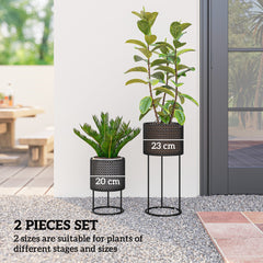 Outsunny Metal Plant Pots Set of 2 with Hollow Design Flower Planters for Garden Balcony Black