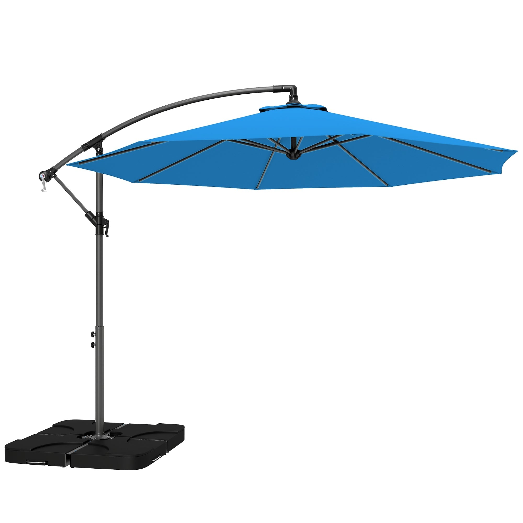 Outsunny 3m Overhanging Parasol, with Base, Weights and Cover - Blue
