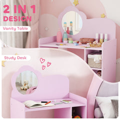 AIYAPLAY Kids Dressing Table with Mirror, Stool, Kids Vanity Table with Shelves, for Ages 3-8 Years, Purple