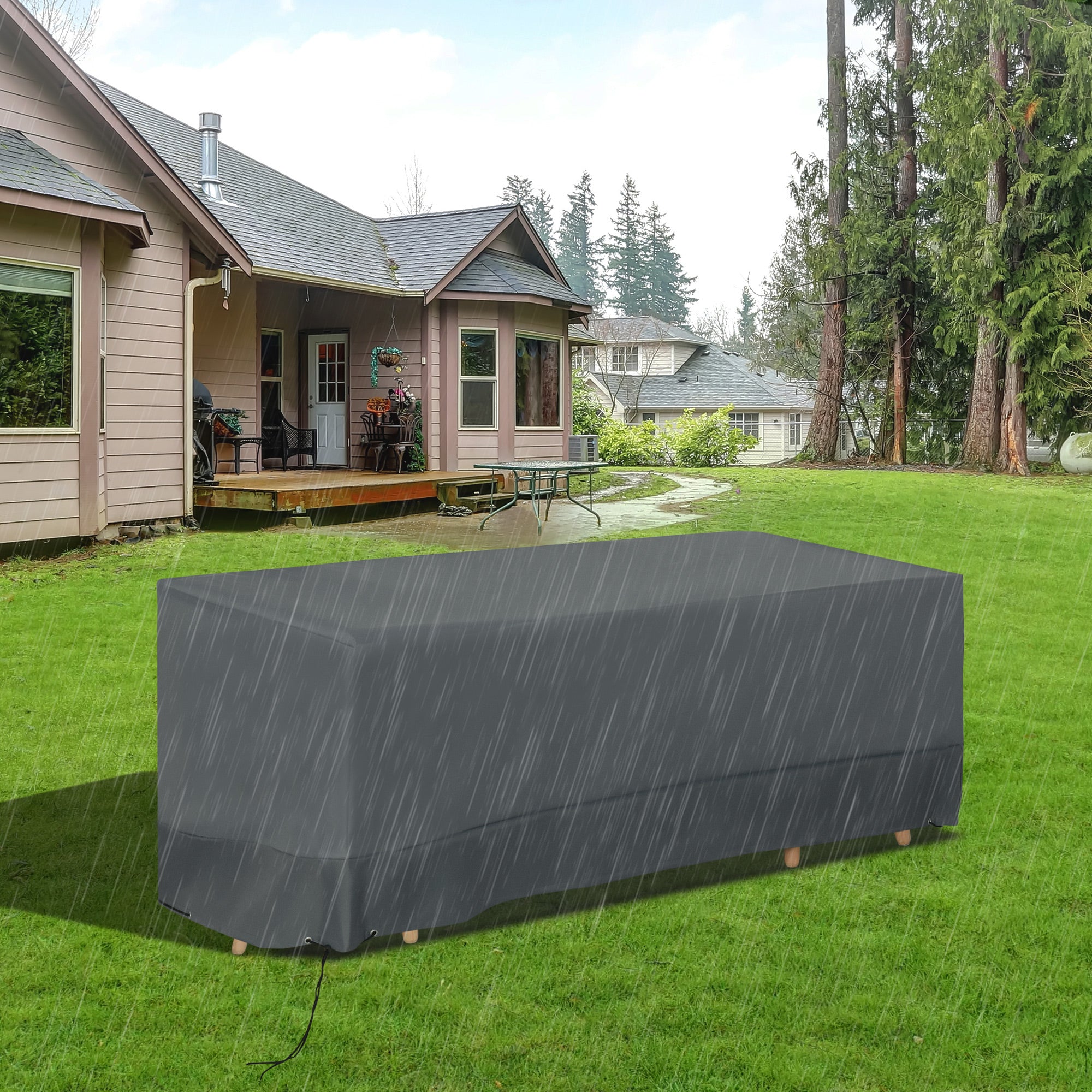 Outsunny Rectangular Patio Garden Furniture Cover Waterproof for 3 Seater Sofa Bistro Set, UV Resistant Protection 600D Oxford Fabric Rattan Lounge Clean Cover, 190 x 72 x 76cm, Grey