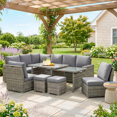 Outsunny Seven-Piece Rattan Garden Sofa Set, with Expanding Table - Grey