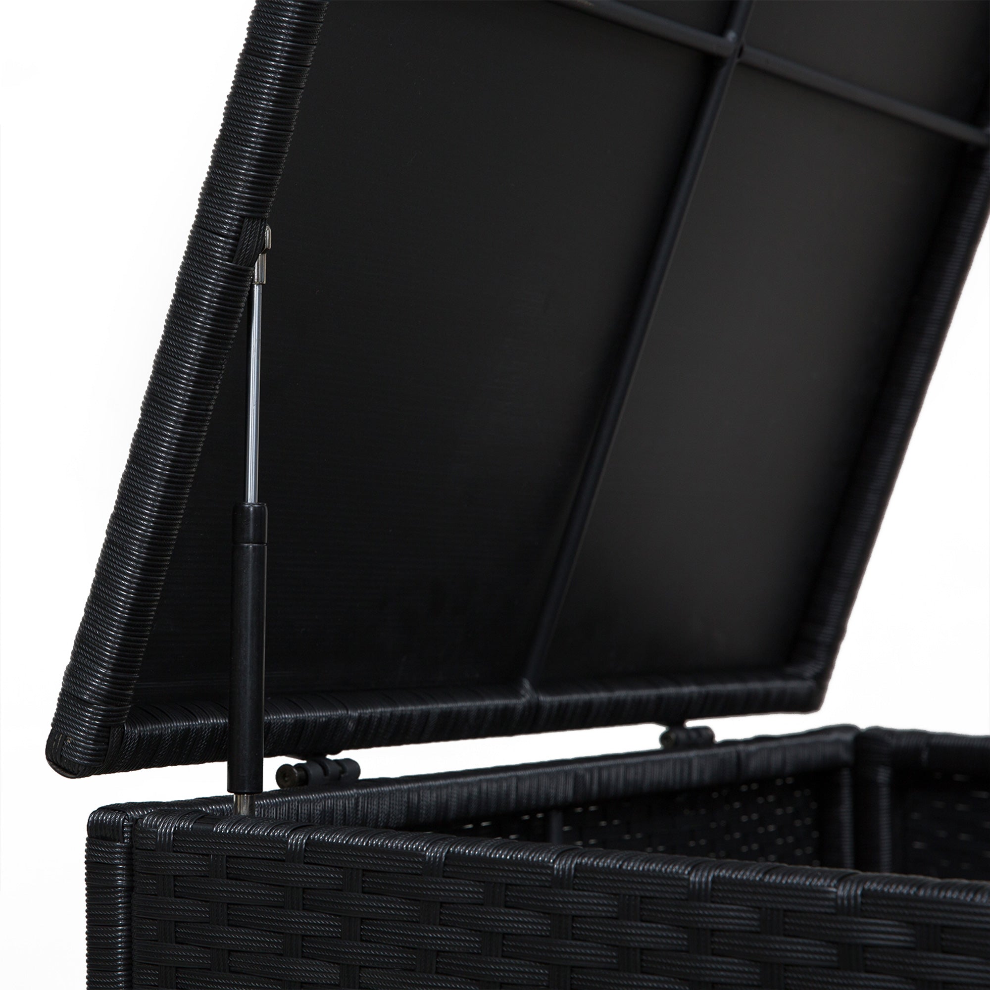 Outsunny 4 Pieces Rattan Garden Furniture Set, 4 Seater Corner Sofa Set with Storage Box, 2 Drawers Coffee Table, Loveseats with Cushions, Wicker Garden Conservatory Furniture for Balcony, Black