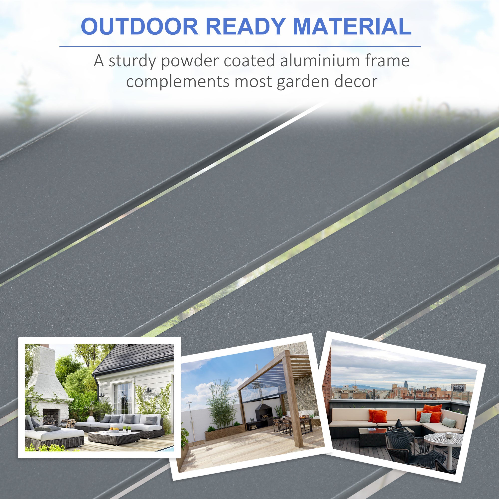 Outsunny 6-Piece Aluminium Garden Furniture Set with Fire Pit Table, Outdoor Dining Sofa Set with Cushions, Loveseats and Footstools, Sectional Corner Conservatory Furniture for Patio, Grey