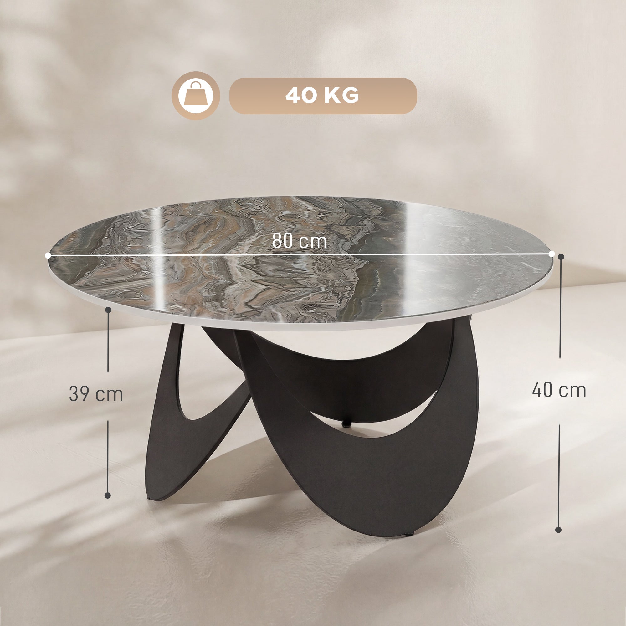 HOMCOM Coffee Table Sintered Stone Top Adjustable Foot Pads Modern Centre Table for Living Room Brown and Black