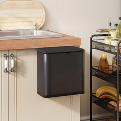 HOMCOM 8L Hanging Kitchen Bin, Rubbish bin with Lid and Removable Inner Bucket for Kitchen Cabinet Door, Under Sink, Office
