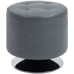 HOMCOM 360 Swivel Foot Stool Round PU Ottoman with Thick Sponge Padding and Solid Steel Base, Grey