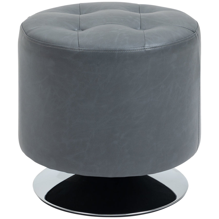 HOMCOM 360 Swivel Foot Stool Round PU Ottoman with Thick Sponge Padding and Solid Steel Base, Grey