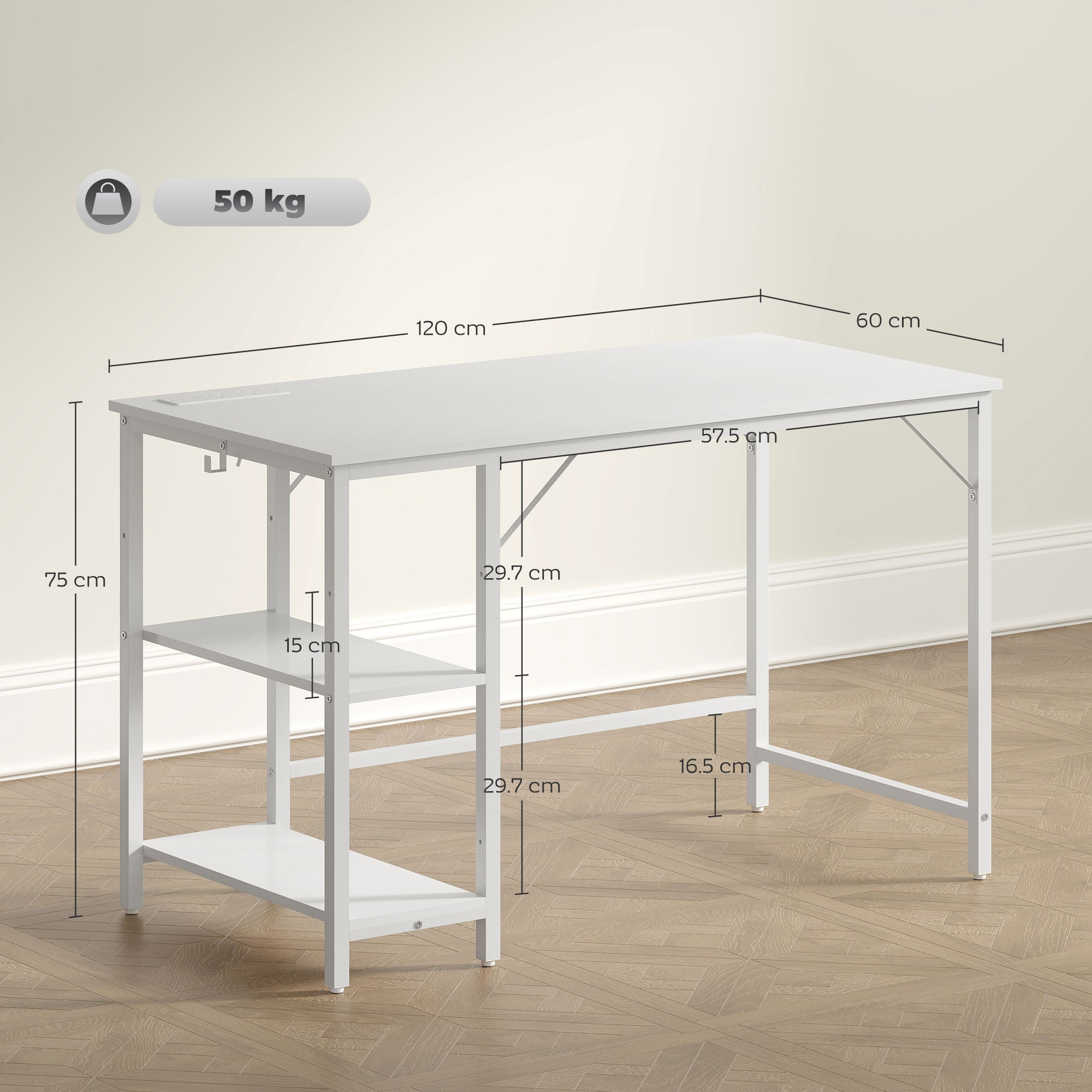 HOMCOM Computer Desk, with Power Sockets - White