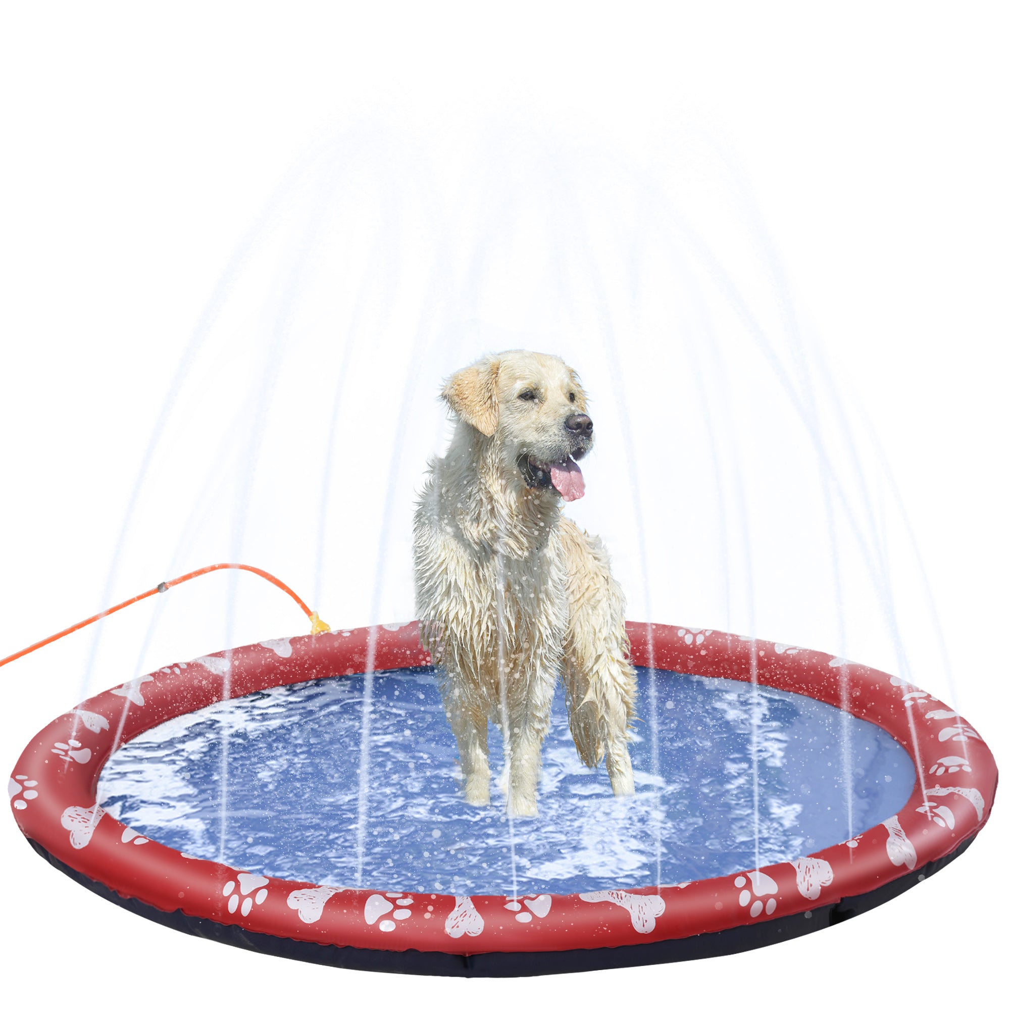 PawHut Dog Splash Pad, Pet Sprinkler Mat, Non-Slip Dog Paddling Pool, Foldable Outdoor Sprinkler and Splash Mat Water Play for Garden, Patio, Summer Fun, 170 cm