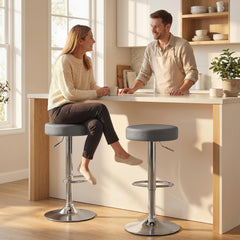 HOMCOM Bar Stools Set of 2, Modern PU Leather Swivel Barstools, Height Adjustable Breakfast Bar Chairs with Footrest, Grey