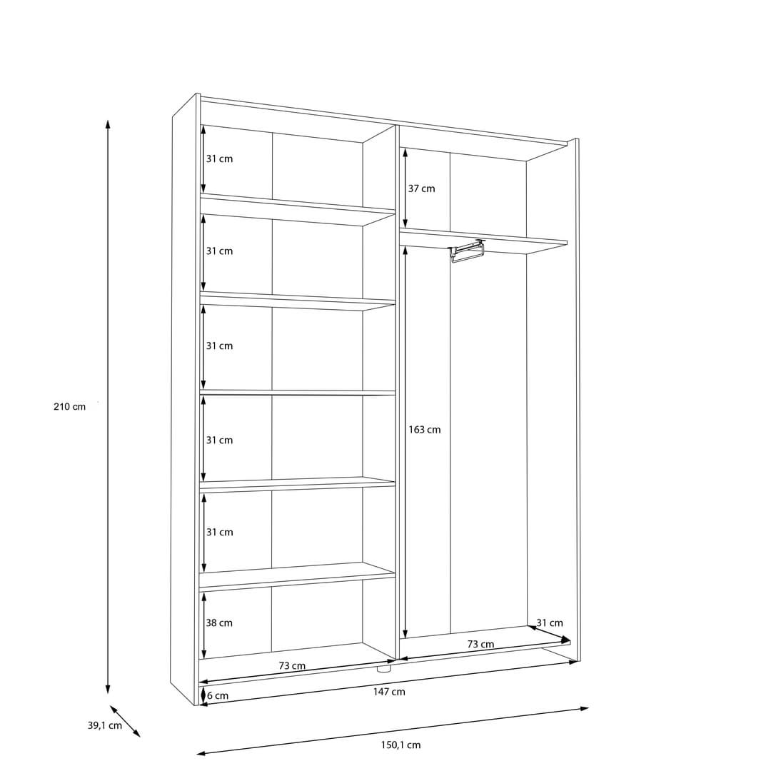 Hofsa Sliding Door Wardrobe 150cm in White, image 9