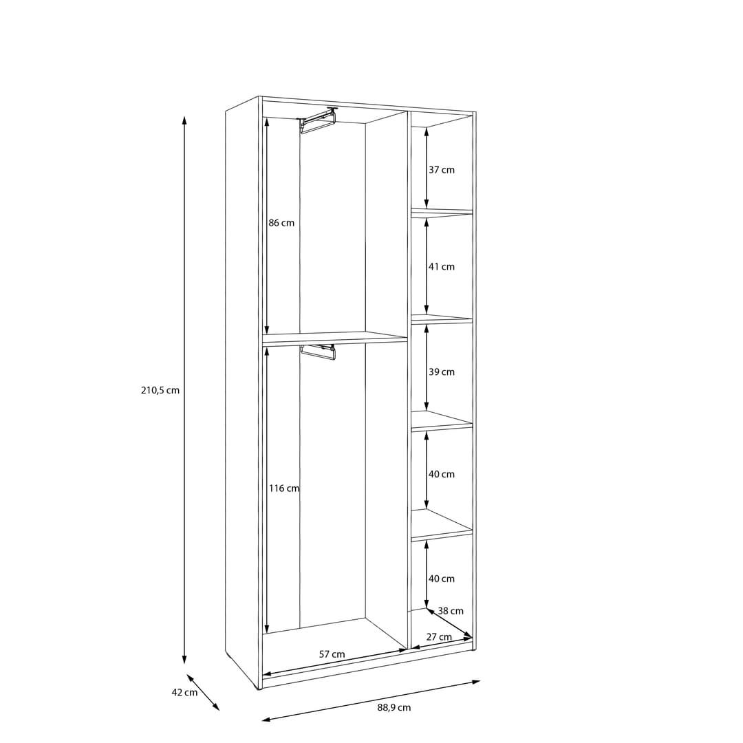 Hofsa Hinged Door Wardrobe 89cm in White, image 10