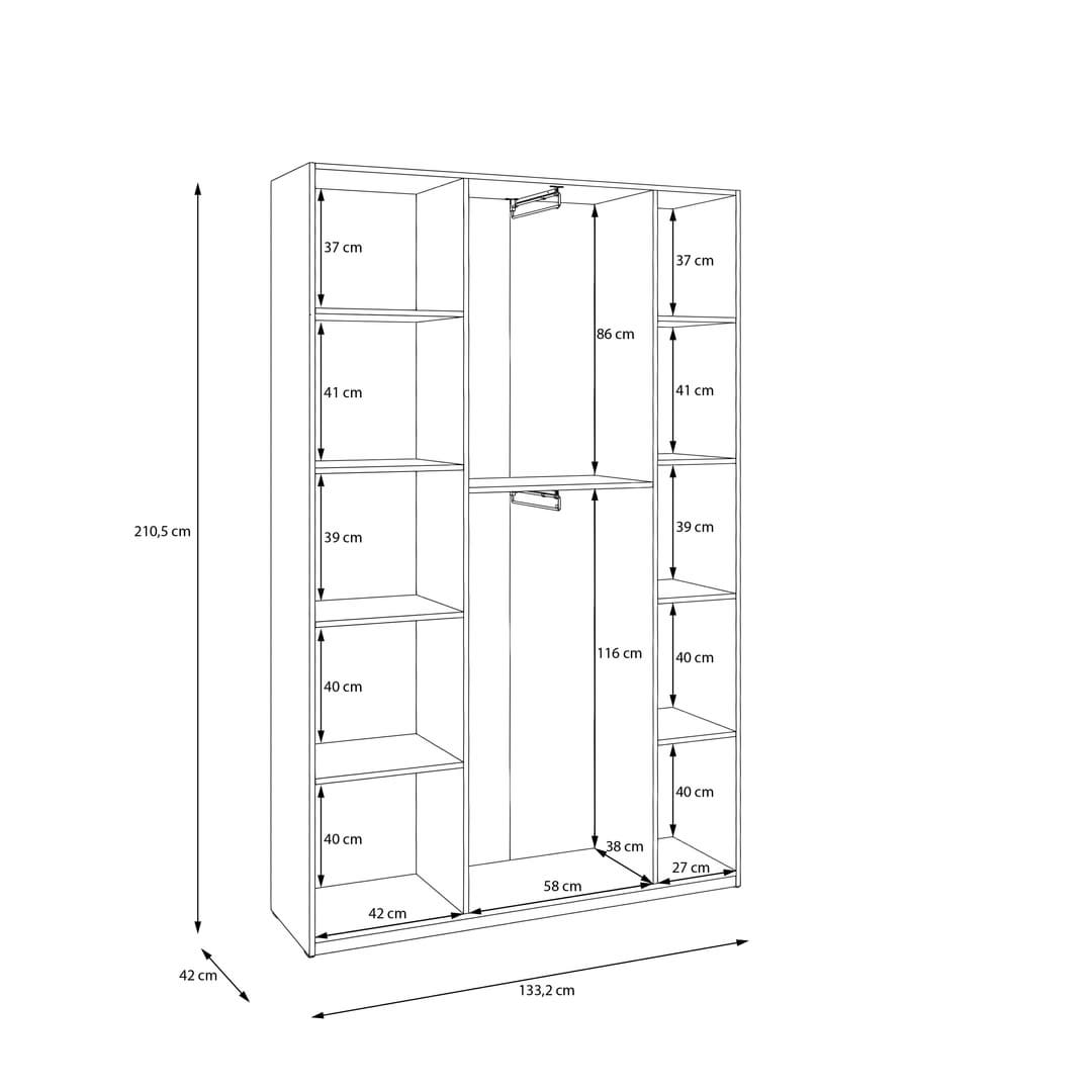 Hofsa Hinged Door Wardrobe 133cm in White, image 10