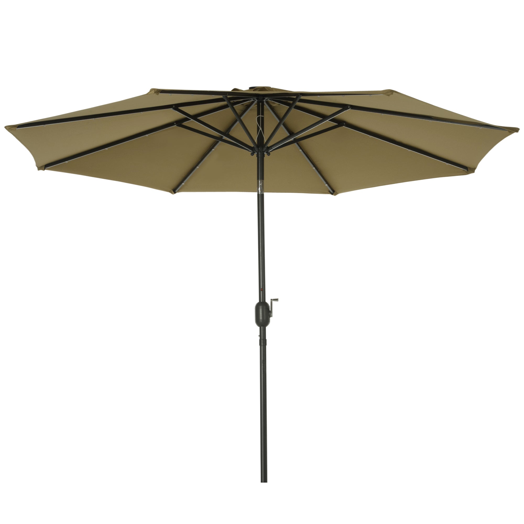 Outsunny 2.7m Patio Garden Umbrella Outdoor Parasol with Tilt Crank and 24 LEDs Lights (Brown)