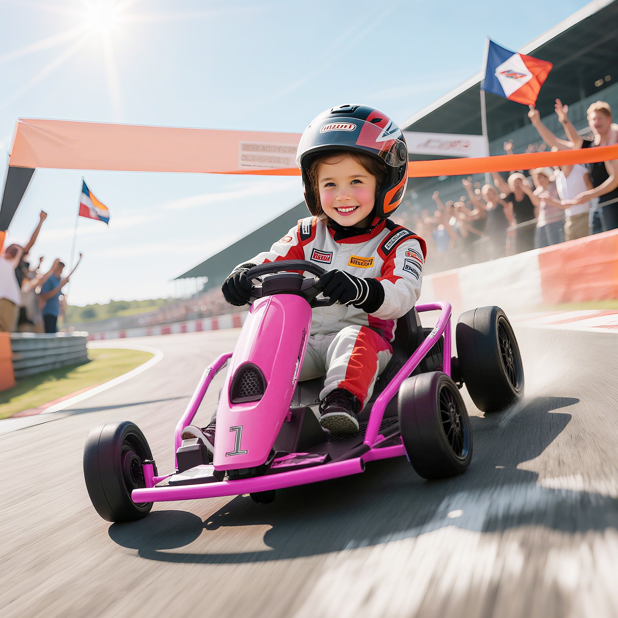 HOMCOM 24V Electric Go Kart for Kids, Drift Ride-On Racing Go Kart with 2 Speeds, for Boys Girls Aged 8-12 Years Old, Pink