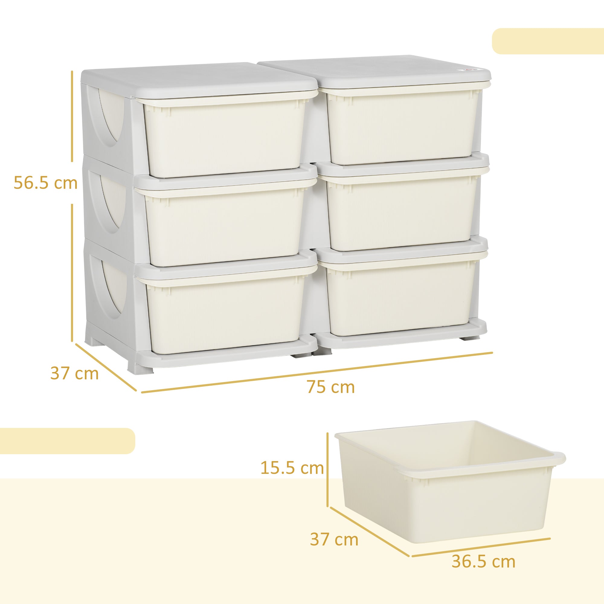 HOMCOM Kids Storage Unit, with Six Drawers - Cream