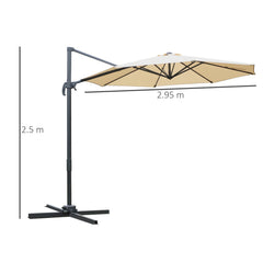 Outsunny Round Umbrella Parasol with Tilt 360° Rotation and Hand Crank Cross Base - Beige