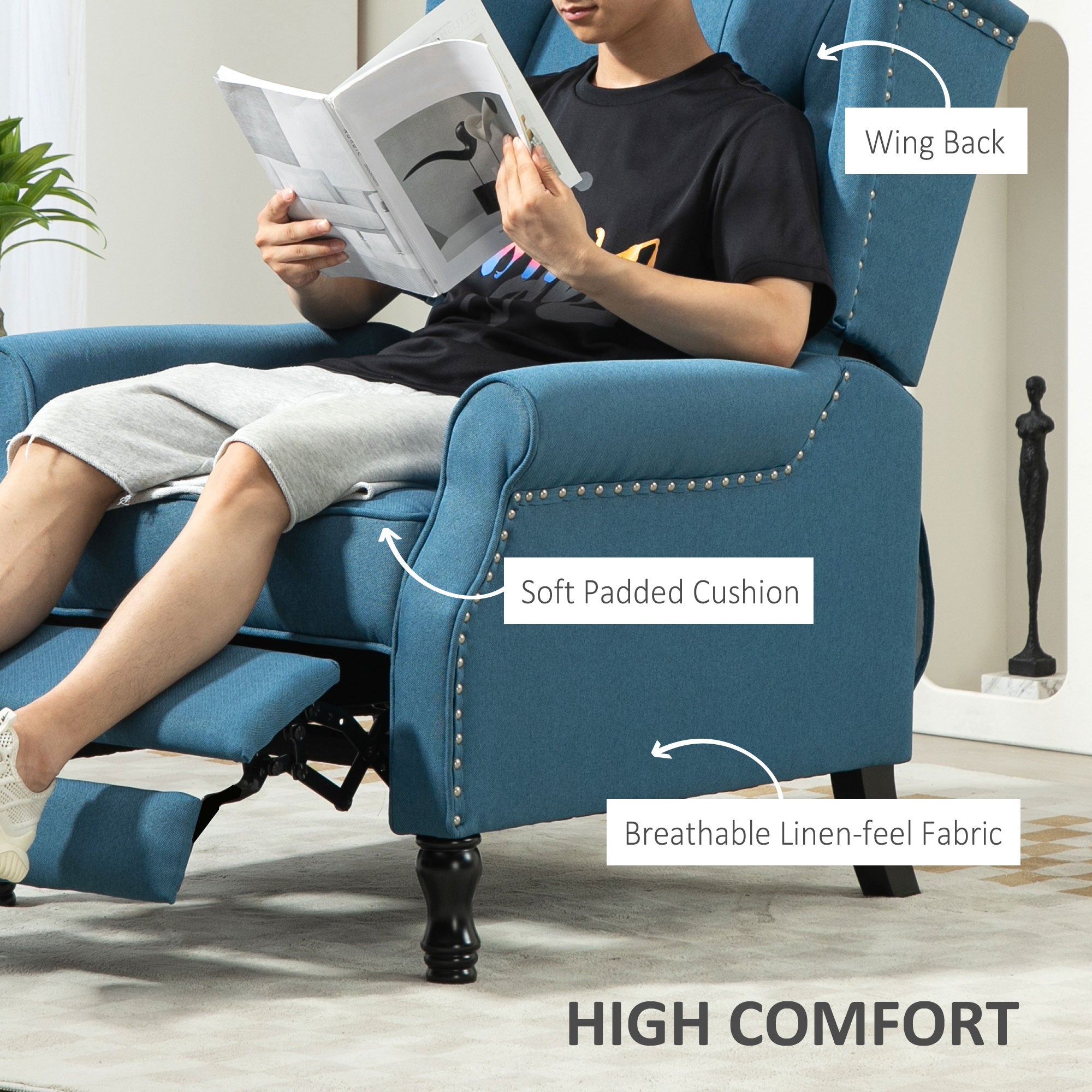 HOMCOM 150√Ç¬∞ Reclining Vintage Armchair, with footrest - Blue