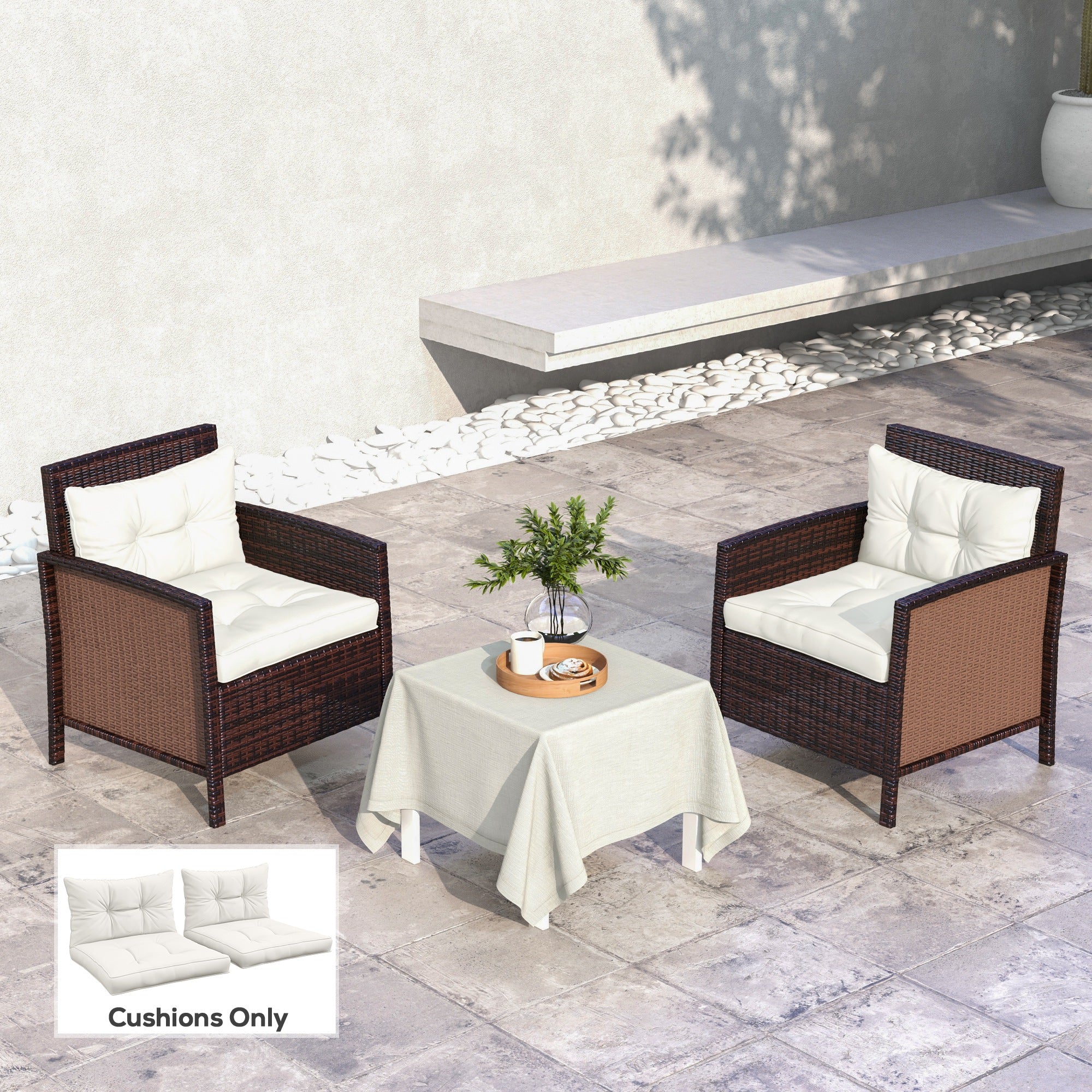 Outsunny 2-Piece Seat Cushions Back Pillows Replacement, Patio Chair Cushions Set for Indoor Outdoor, White