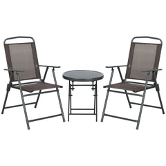 Outsunny Three-Piece Garden Seat Set, with Glass-Top Table - Brown