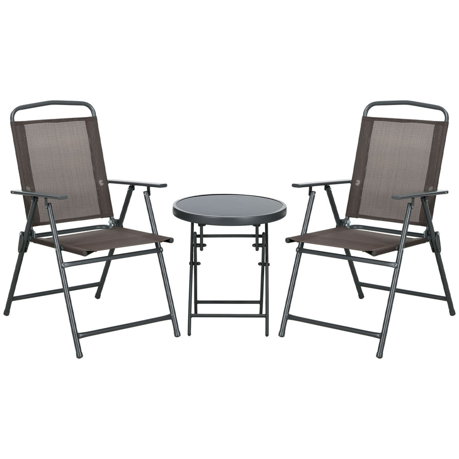 Outsunny Three-Piece Garden Seat Set, with Glass-Top Table - Brown