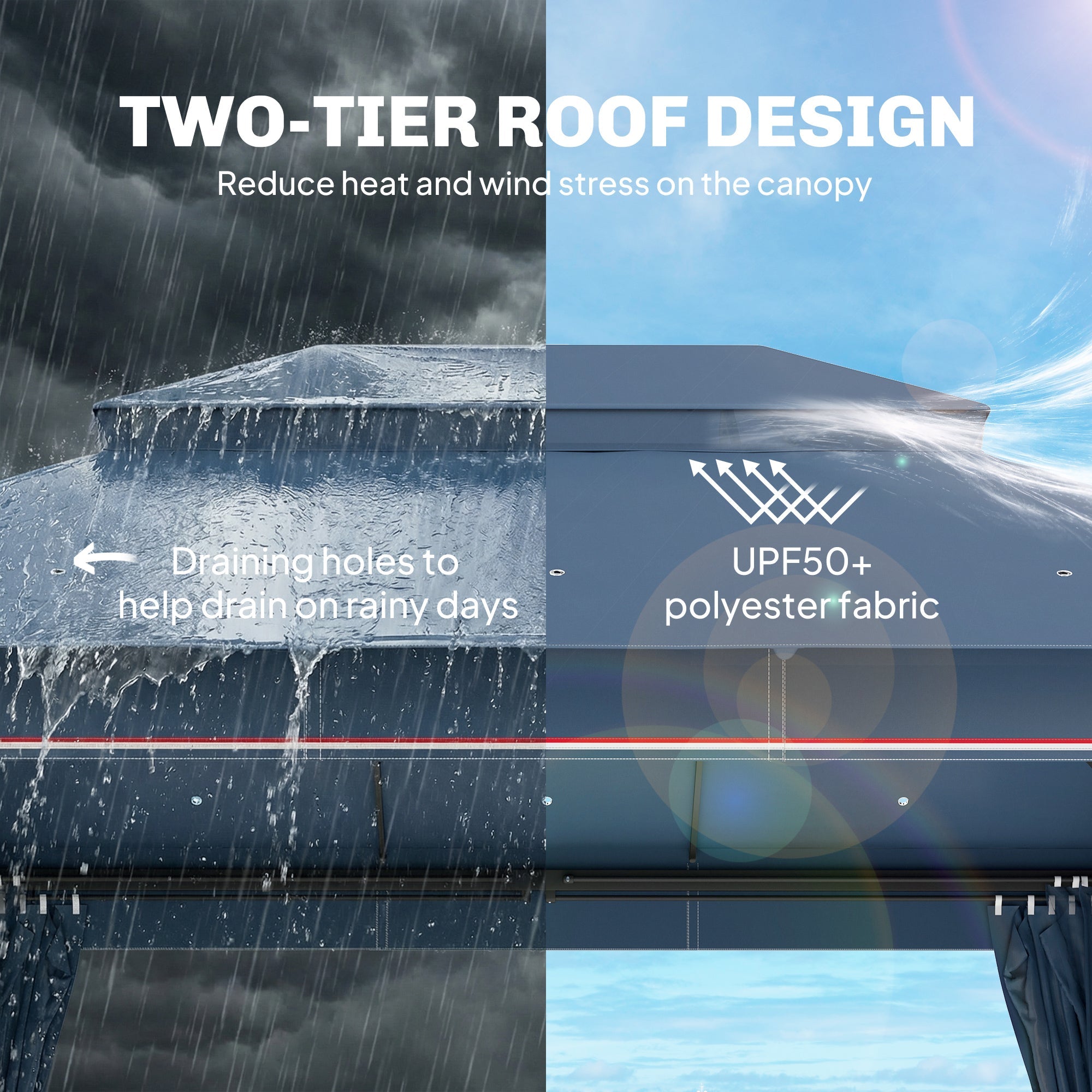 Outsunny 3 x 4 m Outdoor Garden Gazebo with Netting and Curtains, UPF50+ Patio Gazebo Permanent Pavilion Canopy, Dark Blue