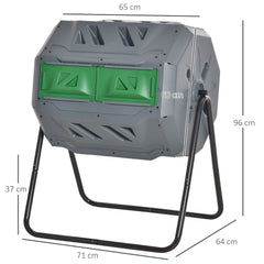 Outsunny 160L 360 Rotating Dual Chamber Composter - Grey