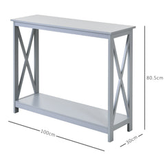 HOMCOM Console Table Hallway Desk w/Storage Shelf, X Design for Living Room Entryway, Grey