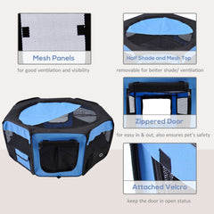 PawHut Portable Cat Dog Playpen Pet Puppy Rabbit Guinea Pig Pen Run Dia in Blue