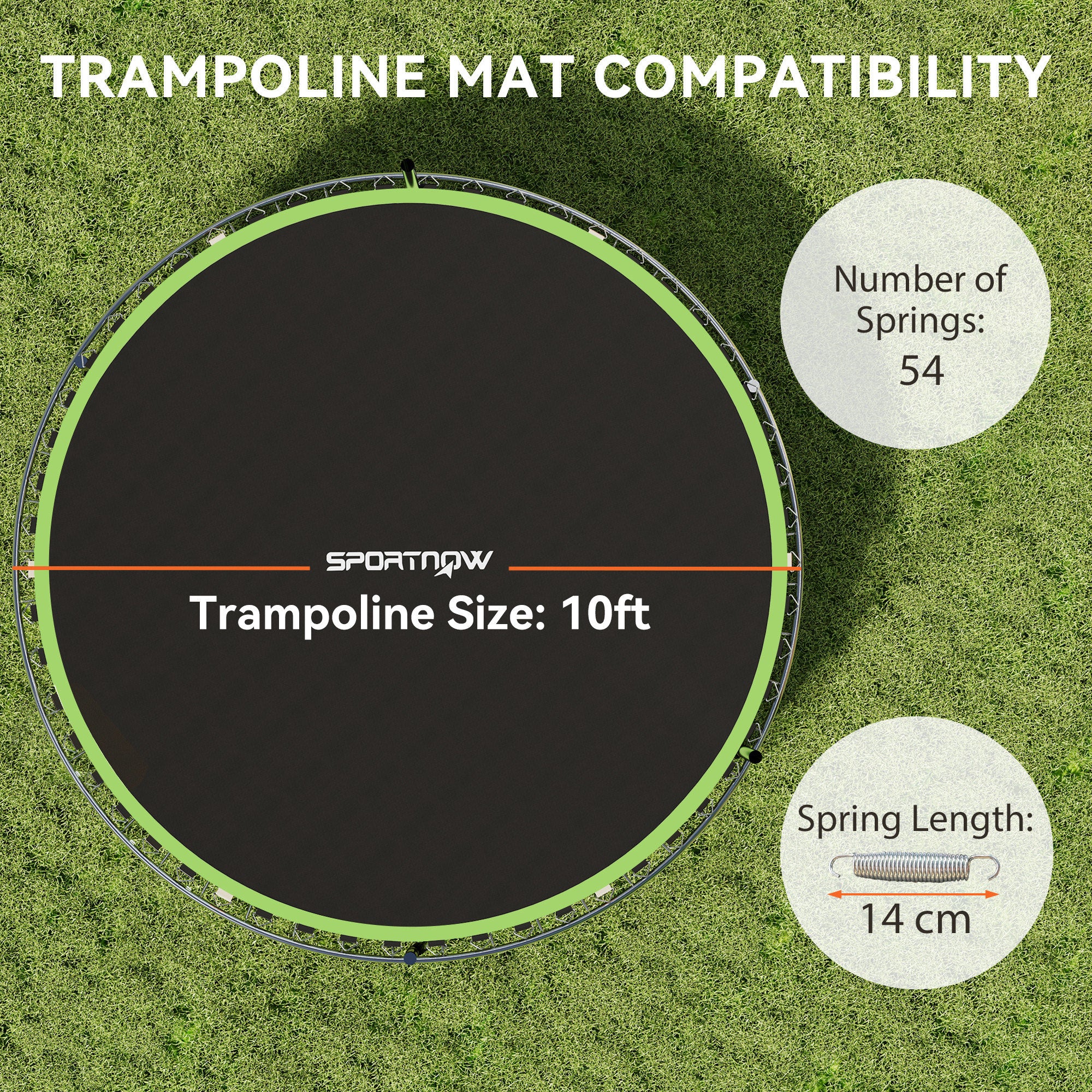 SPORTNOW Trampoline Replacement Mat with Spring Pull Tool, 54 V-Hooks, for 10ft Trampoline using 14cm Springs, Green