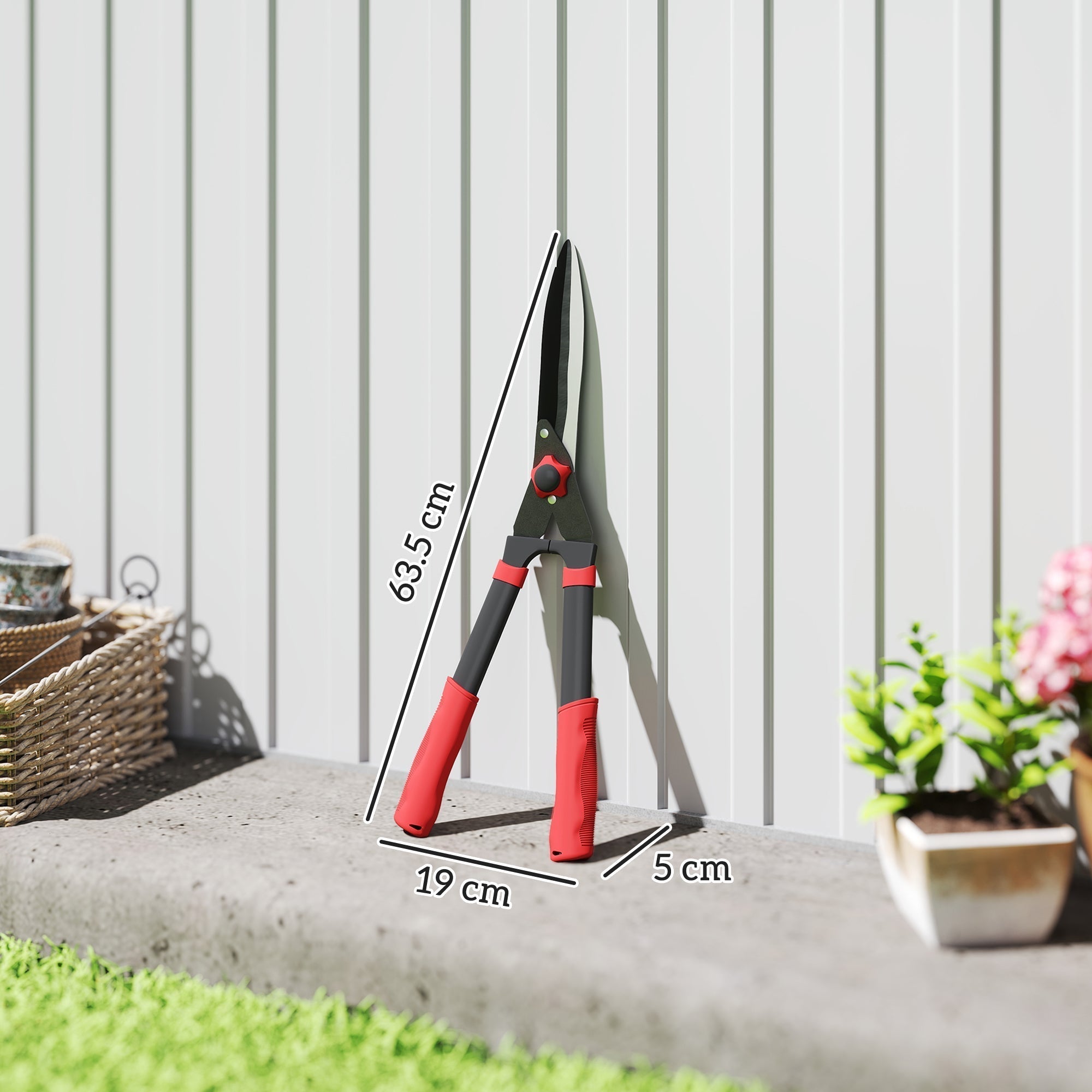 Outsunny Garden Shears, 63.5 cm Heavy Duty Hedge Shears with Razor-Sharp Blades, Comfort Grip and Tension Adjuster for Hedges, Shrubs and Bushes, Easy Cutting and Trimming