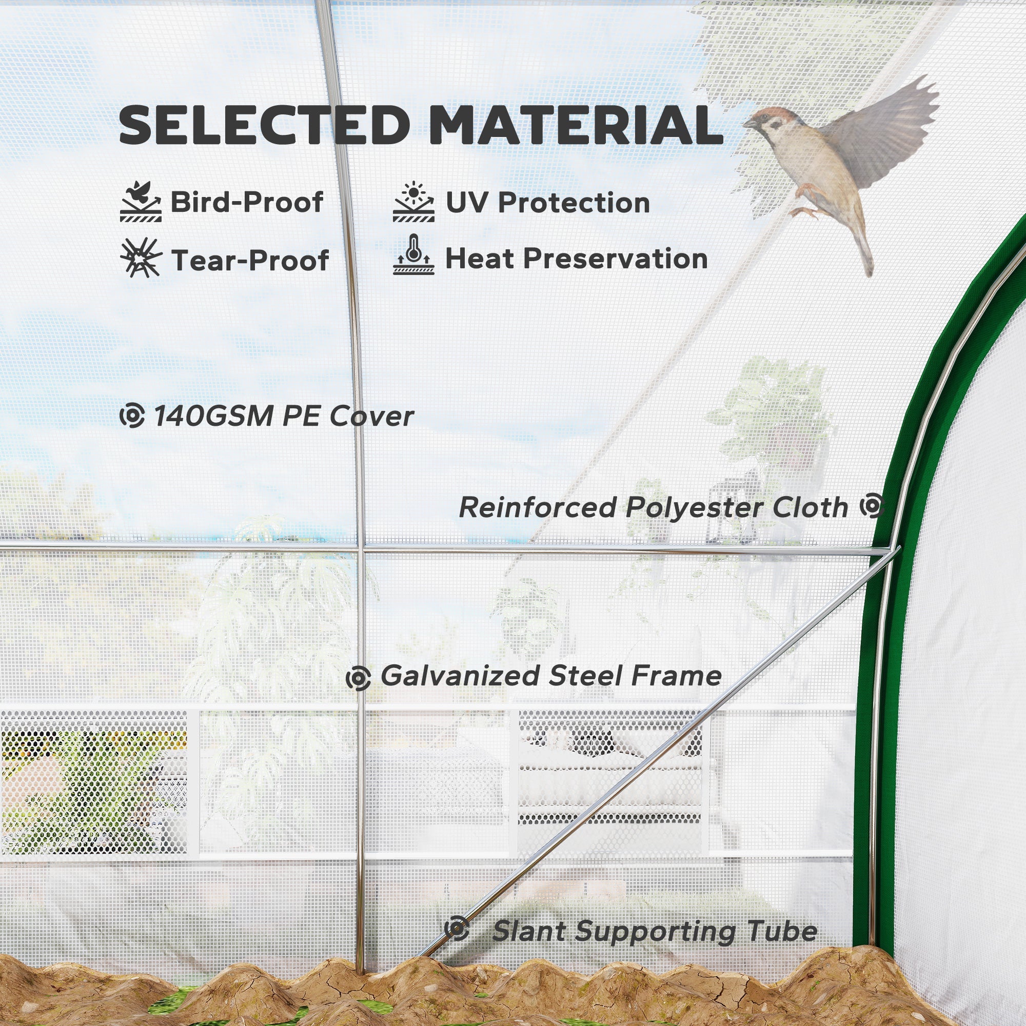 Outsunny Walk-in Polytunnel Greenhouse Tunnel Warm House Tent with Zipped Doors, 8 Mesh Windows, PE Cover, 6 x 3 m, White