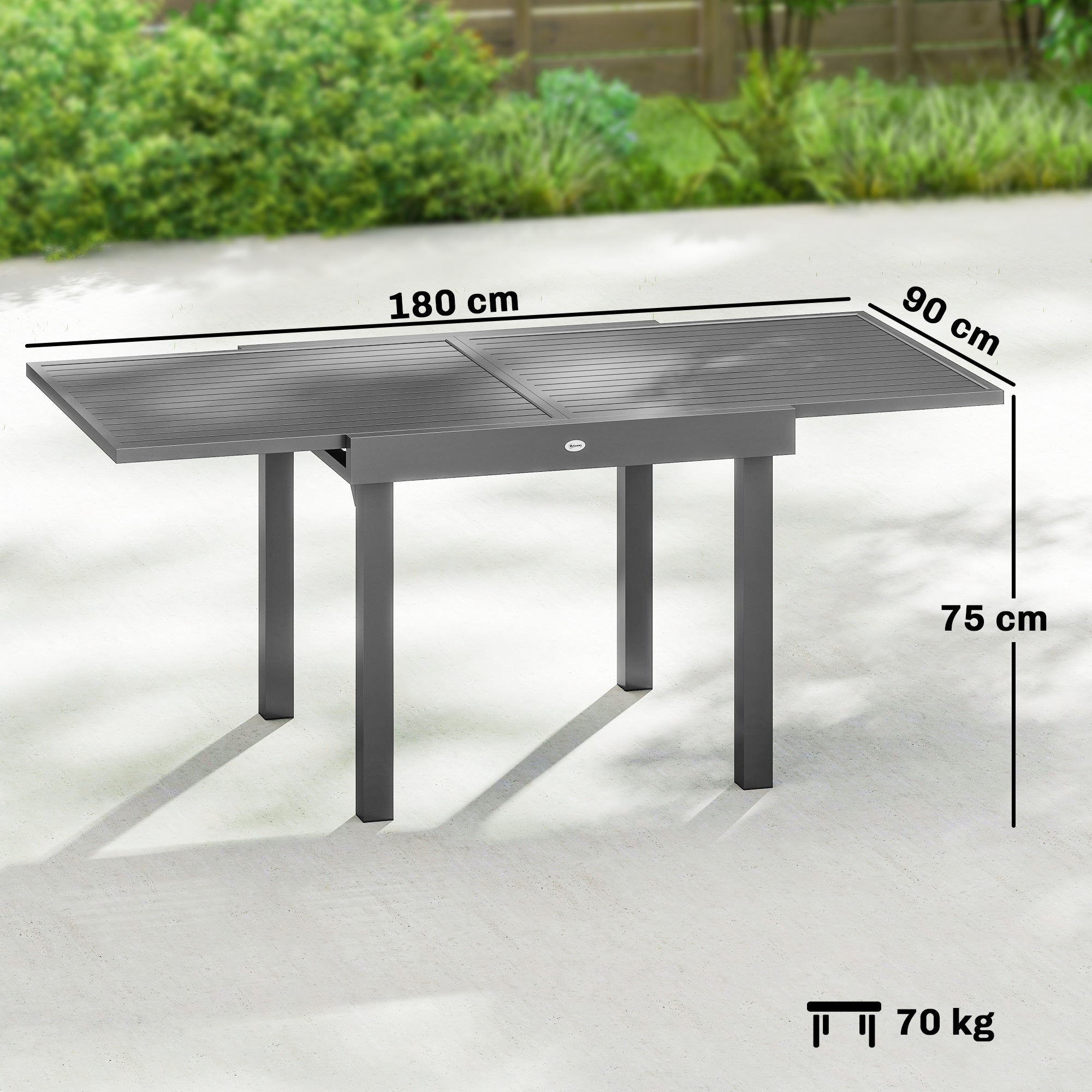 Outsunny Extending Garden Table for 4-8 People, Aluminium Outdoor Dining Table with Slatted Top, Dark Grey