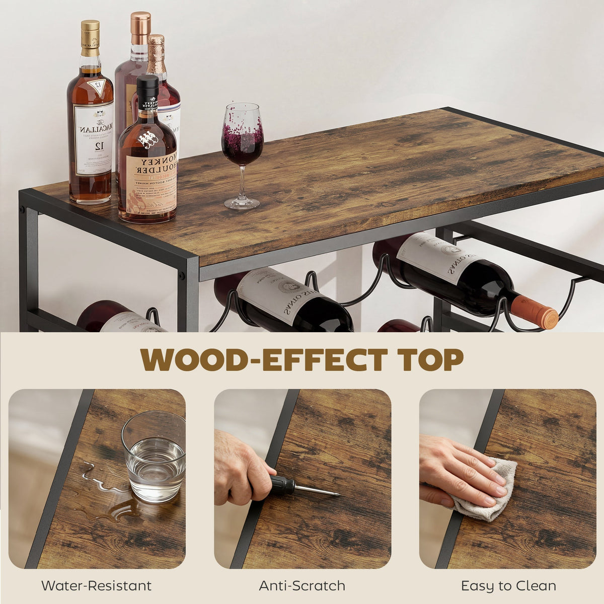 HOMCOM 30 Bottles Wine Rack, 6 Tier Free Standing Wine Storage Holder with Wood Effect Tabletop, Rustic Brown