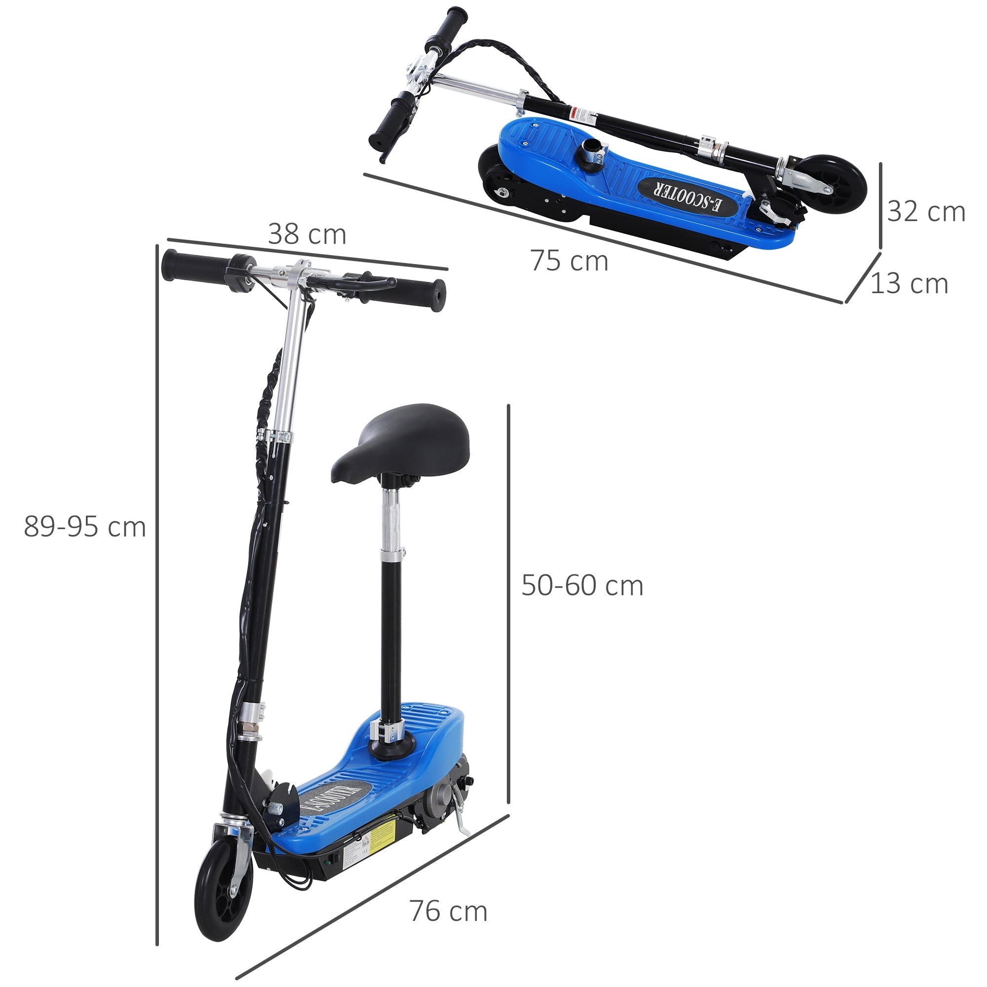 HOMCOM Foldable Electric Scooter for Kids 12V 120W W/Brake Kickstand -Blue