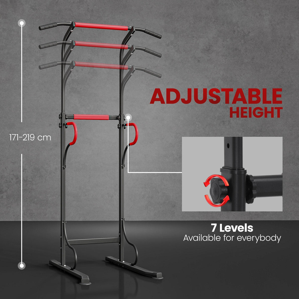 HOMCOM Steel Multi-Use Exercise Power Tower Pull Up Station Adjustable Height W/ Grips