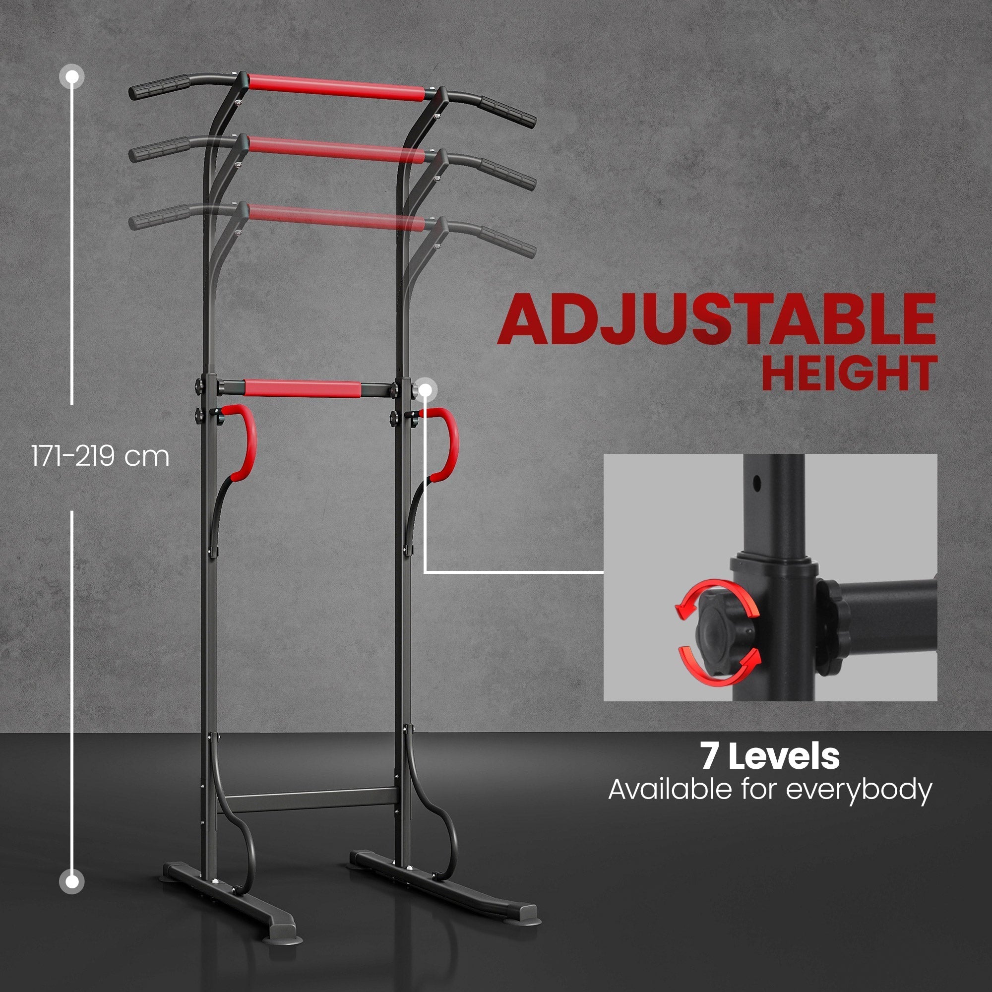HOMCOM Steel Multi-Use Exercise Power Tower Pull Up Station Adjustable Height W/ Grips
