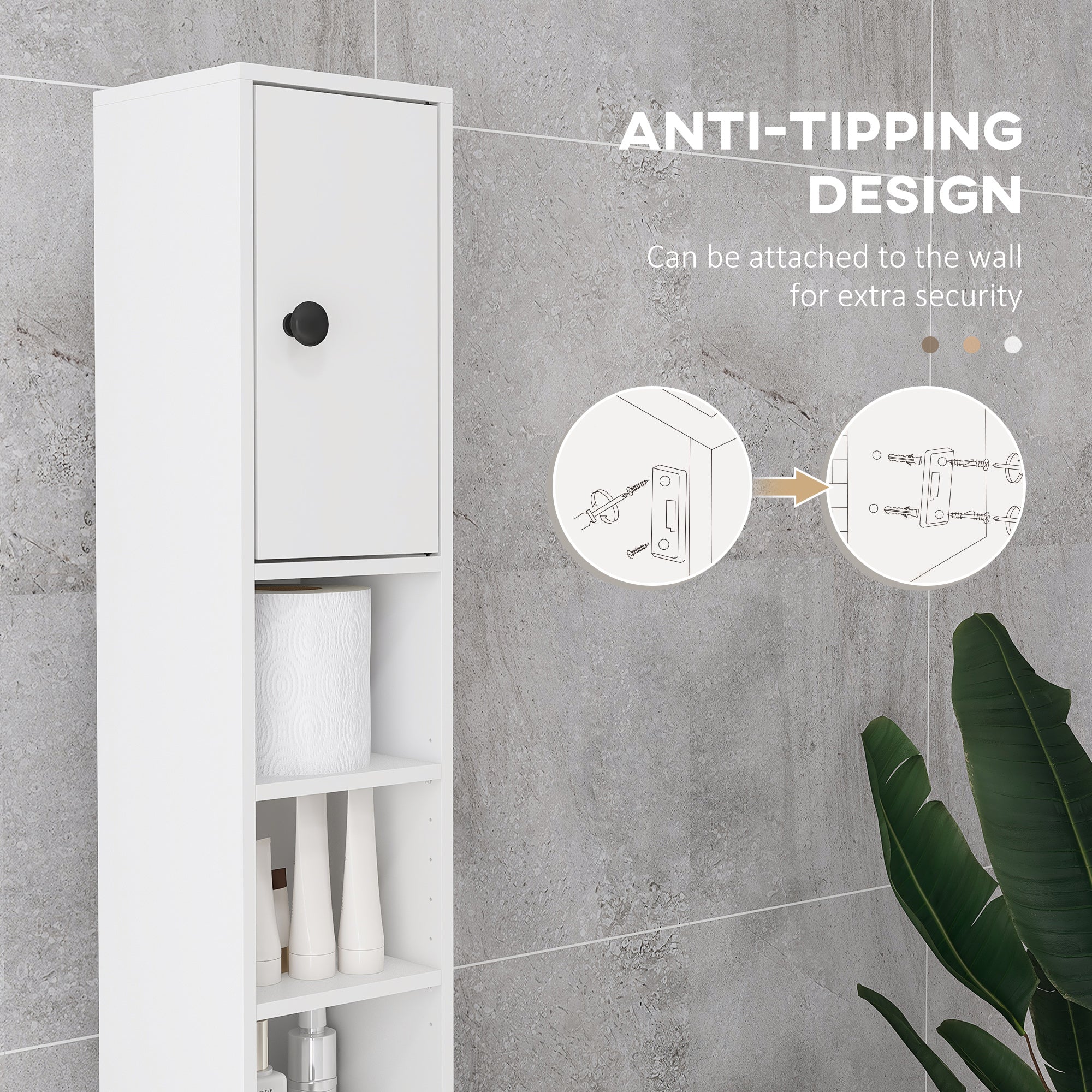 kleankin 180cm Slim Bathroom Cabinet, with Drawer, Shelves and Cupboards - White