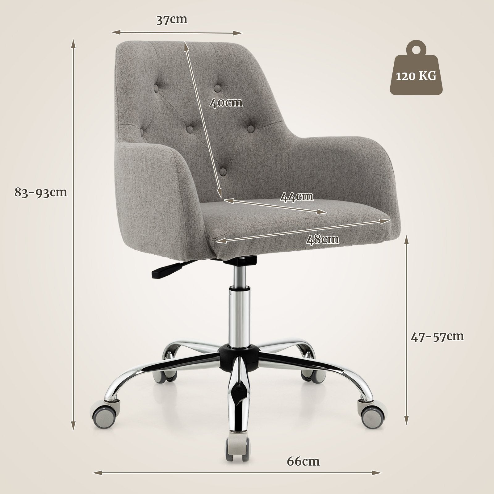 Height-adjustable Reception Chair with Rolling Casters for Office-Grey