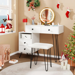 Makeup Vanity Desk with Rotatable Mirror and 4 Pull-out Drawers-White