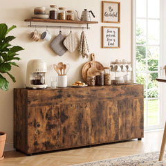 160 cm Buffet Cabinet with Push-to-Open Doors & 2 Drawers for Dining Room-Rustic Brown