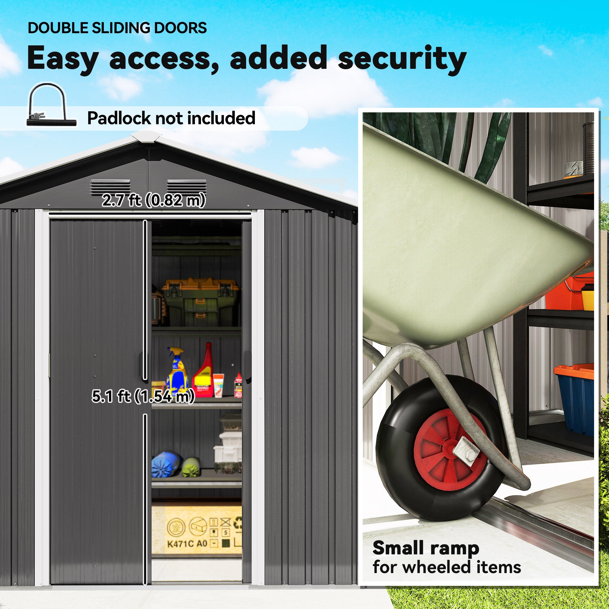 Outsunny 6.5x3.5ft Metal Garden Storage Shed for Outdoor Tool Storage with Double Sliding Doors and 4 Vents, Dark Grey