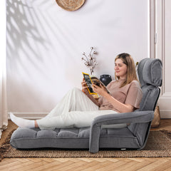 Folding Sofa Bed with 6 Adjustable Positions and 8-Angle Footrest-Grey