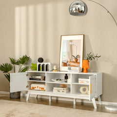 Rattan TV Stand for TVs up to 65 Inch with Adjustable Shelf-White