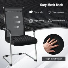Set of 2 Office Guest Chairs with Metal Sled Base and Armrests-Black