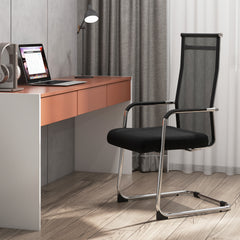 Set of 2 Office Guest Chairs with Metal Sled Base and Armrests-Black