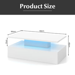 Modern 2-tier High Glossy Black Coffee Table with Adjustable Light Colors-White